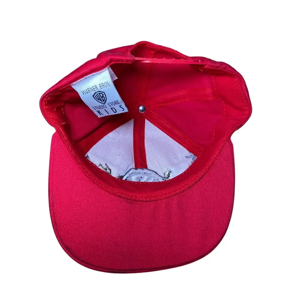 Vintage Warner Bros Looney Tunes Snapback Hat Red Embroidered Kids Cap